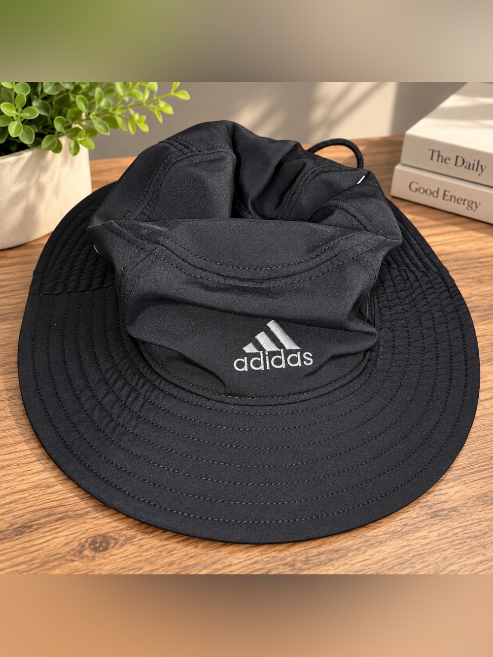 adidas Black Bucket Hat with White Logo